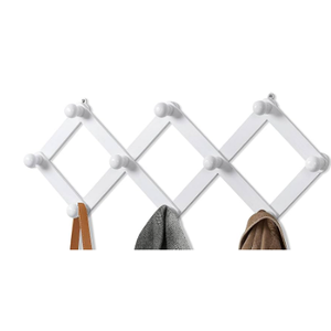TRSPCWR 1 Pack Accordion Wall Hanger, Expandable Coat Rack Wall Mounted, Wood Hat Hanger for Hanging Coat, Hats, Caps, Mugs, 10 Peg, White