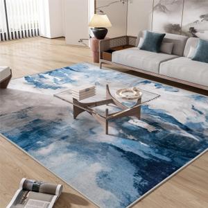 INGEROOM Washable Area Rug 8x10, Modern Abstract Thin Large Rug for Living Room Bedroom Under Dining Table Home Decor, Non Slip Low Pile Area Rug, Oceanic Pattern Navy Blue