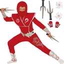 Morph Deluxe Boys Ninja Costume With Ninjas Warrior Toy Accessory, Kids Ninja Costumes, Boy Halloween Costume (Medium, Red)