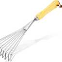 Hand Rakes, Garden Stainless Steel Hand Rake Soil Tiller with Ergonomic Handle, Small Leaf Rakes Great for Gardening, Garden Sweep Yard Flower Beds Tool
