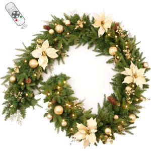 AMERZEST 6FT Prelit Artificial Christmas Garland with Dual Color LED Lights and Timer by Remote Control and Plug in for Mantle Stairs Fireplace Door Xmas Decoration, Indoor Outdoor, Green