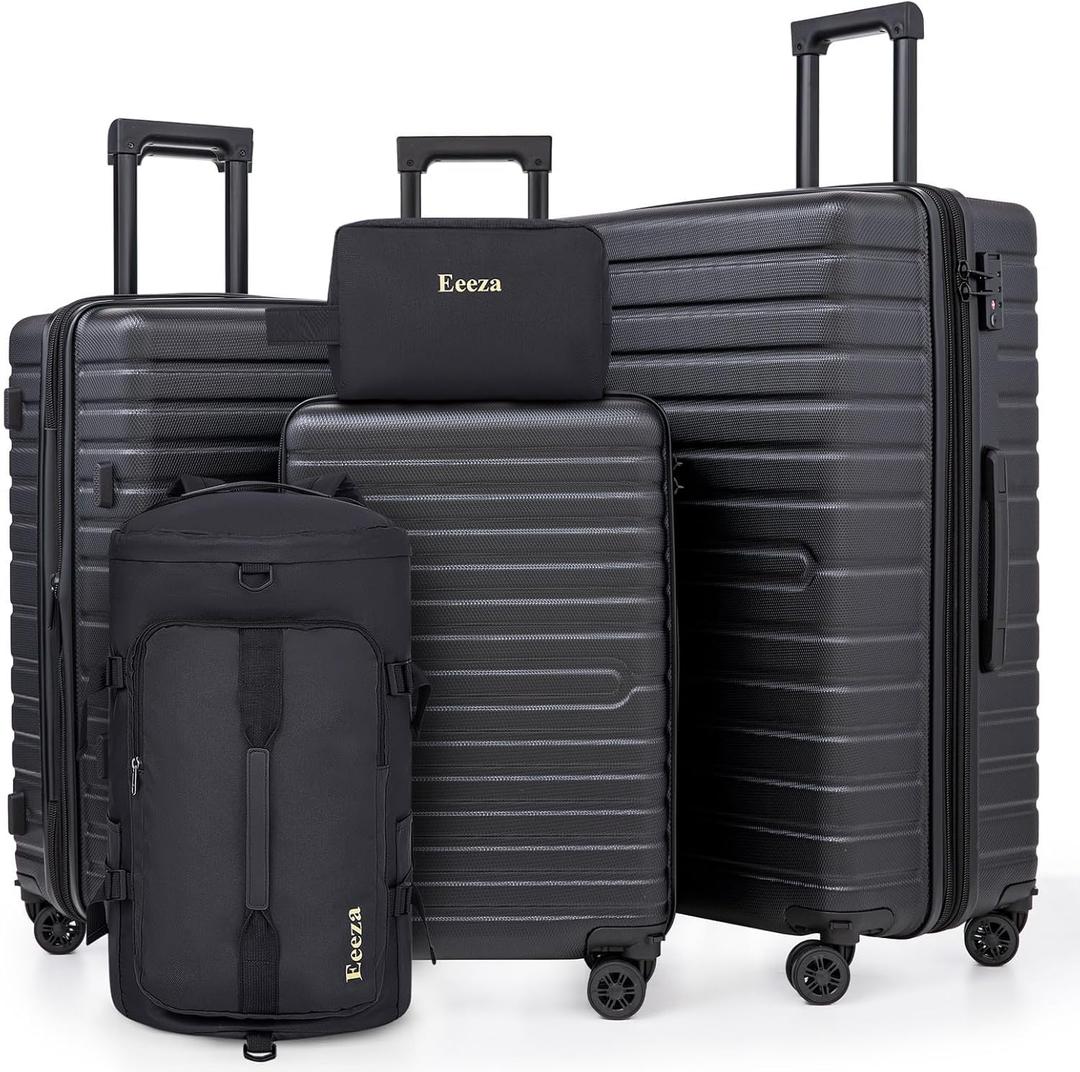Expandable Luggage Sets 21"/25"/30" 5 Piece Luggage Set,Suitcase Sets with ABS Hard Shell Lightweight TSA Lock and Detachable Double Spinner Wheels(Black,BP/TB)