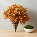 Fall Harvest Artificial Hanging Basket & Decorative Moss Ball Set – Rustic Autumn Floral Decor with Coir & Metal Cone Planter for Indoor/Outdoor Use