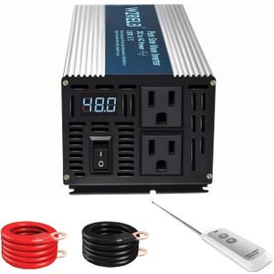 WZRELB 1000W Pure Sine Wave Inverter 48V DC to 110V 120V AC Power Converter with LED Display, Remote Controller, Off-Grid Power Inverter 2000W Surge for Home, RV, Truck, Camping