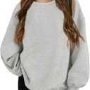 Haloumoning Girls Oversized Crewneck Sweatshirts Kids Fashion Fleece Drop Shoulder Pullover, 13-14 Years (Grey)