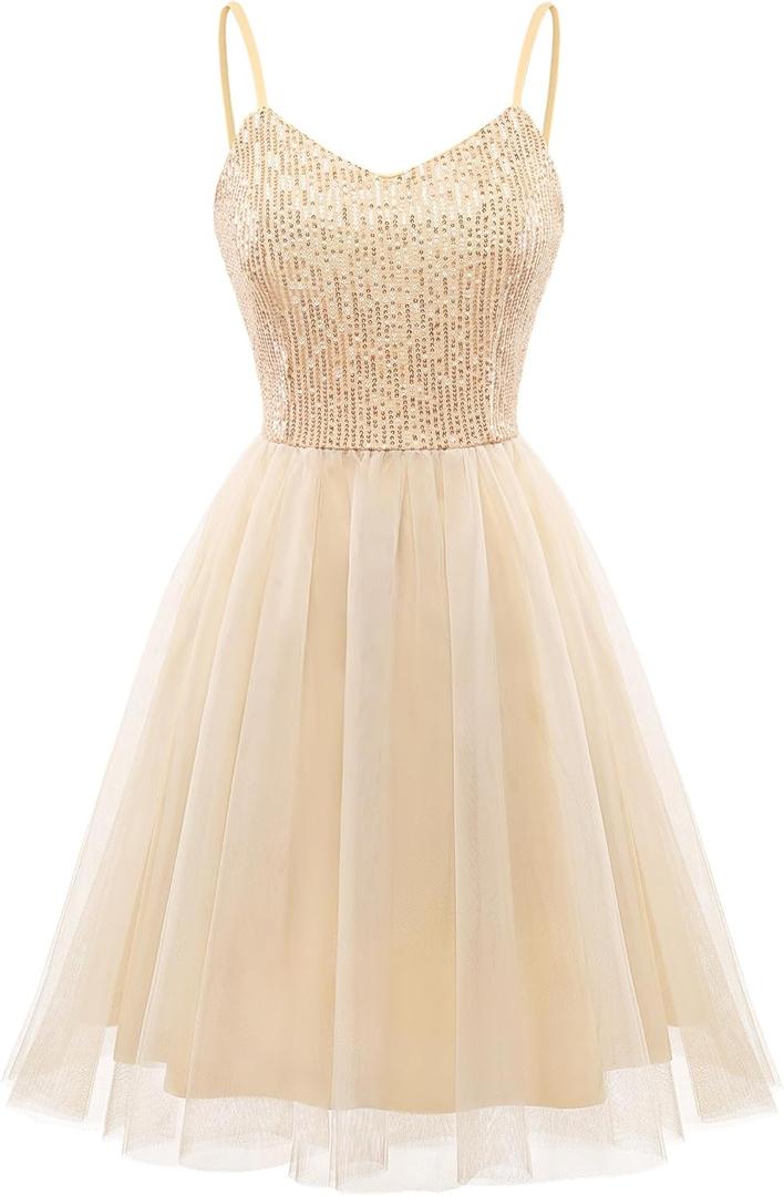 Dressystar Women's Sparkly Sequin Glitter Dress Spaghetti Strap Cocktail Party Dresses (Medium)