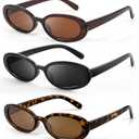 Sunglasses Womens Retro Oval Sunglasses for Women Men Fashion Small Oval Sun Glasses 90s Vintage Driving Shades (A-black+leopard+brown)