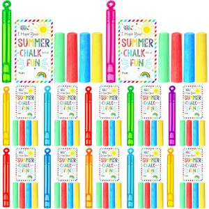 Blueweenly 36 Pcs Gifts 12 Sidewalk Chalk 12 Mini Bubble Wands Gift 12 Chalk Full of Fun Blessing Card for Party Supplies Graduation(Circular Style)