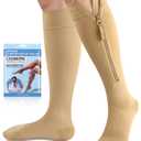 CASMON 15-20mmHg Zipper Compression Socks for Women and Men, Knee High Compression Stockings, Medical Closed Toe Support Socks for Varicose Veins, Post-surgery, Swelling, Nurses, Pregnancy (1 Pair), Large