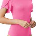 Women's Petal Short Sleeve Bodysuit Crew Neck Slim Fit Casual Stretchy Body suit T Shirts M
