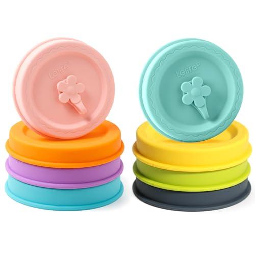 Lelife Silicone Mason Jar Lids, Regular and Wide Mouth Compatible, with Straw Hole and Stopper (Assorted Colors 8PCS)