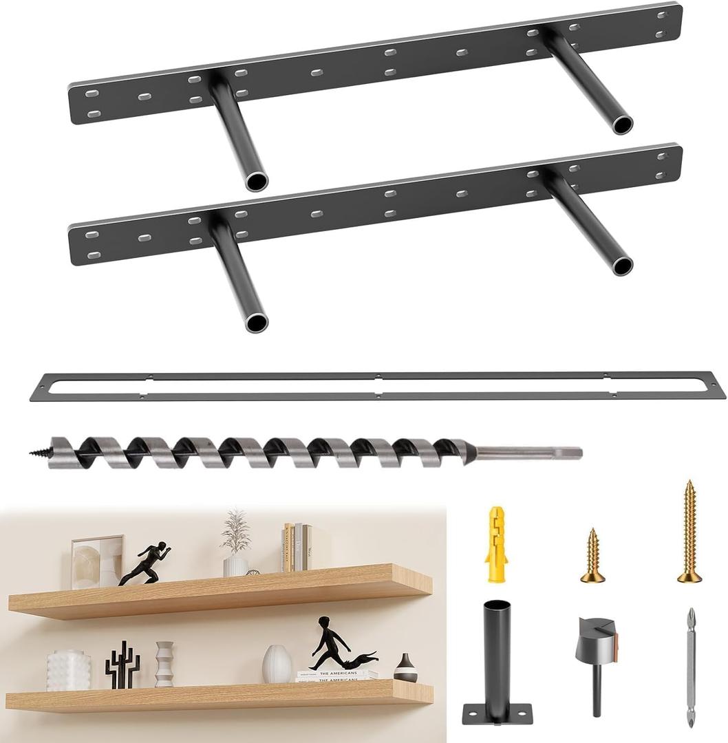 22" Hidden Heavy Duty Floating Shelf Brackets (2 Pack), Black, Modern Style, Wall Mount, Supports Up to 450 lbs, Ideal for Living Room, Kitchen, Bathroom, Office