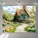 Easter Backdrop 10x8ft Spring Garden Eggs Floral Flowers House Enchanted Forest Wonderland Photography Background Kids Adult Party Banner Decorations Photoshoot Fabric Tapestry Wall Decor
