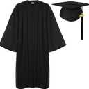 Newrara Graduation Gown Cap Tassel Set (Small 45(5'0"-5'2"), Black)
