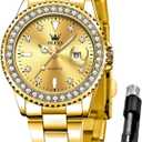 OLEVS Ladies Watch Diamond Dress Quartz Analog Female Watches Stainless Steel Two Tone Waterproof Luminous Day Date for Womens Wrist Watch Gift (all gold watch)