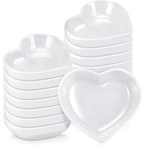 Zopeal 12 Pcs Heart Shaped Bowls Ceramic Dishes Heart Plates Multipurpose Salad Appetizer Plate Cooking Gift for Candy Sauce Sushi Dipping Serving Wedding Anniversary (White)