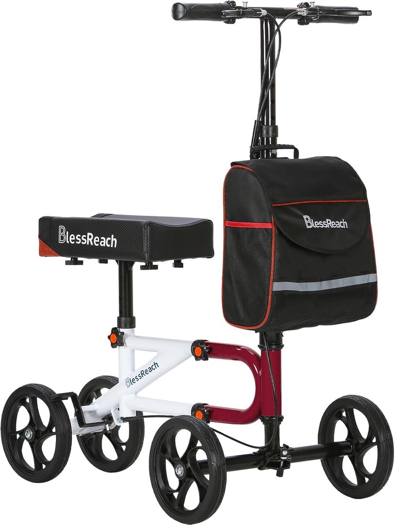 Economy Knee Scooter Steerable Knee Walker for Foot Injuries Compact Crutch Alternative with Dual Braking System (Red)