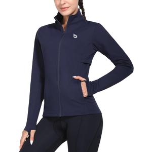 baleaf Women's Fleece Running Jacket Water Resistant Full Zip Winter Cold Weather Gear Thermal Cycling Workout Jackets (Dark Blue)