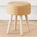 Cpintltr Round Ottoman Footstool Foot Stool Pouf Ottomans with Solid Wood Legs Hand Weave Hyacinth Footrest Step Stool for Living Room Balcony Garden Natural Hyacinth Seagrass
