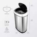 Ninestars 2-Piece Automatic Trash Can Combo Set, 13.2 Gal (50L) & 3 Gal (12L) Touchless Motion Sensor Garbage Cans, Matching Oval Stainless Steel, Black Lid