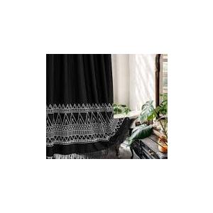 Shower Curtain & Rings, Black Curtain,White Rings, Tapestry Style, Bohemian Style