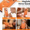 Magnetic Phone Case Stand with Mirror for MagSafe Universal Metal Adjustable Kickstand for iPhone 17/16/15/14 Pro Max Slim Phone Mirror for All Smartphone Used for Women Outdoor Makeup Orange