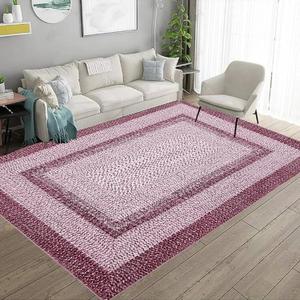 9x12 Large Washable Non Slip Boho Accent Rug - Braided Print Carpet Indoor Throw Floor Cover - Farmhouse Rustic Area Bohemian Border for Living Room, Bedroom, Home Decor, Pink (9' x 12' (Rectangular))