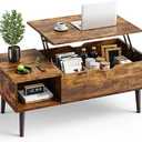 OLIXIS Wooden Lift Top Coffee Table with Large Hidden Compartment and Storage Shelf, Rustic Brown