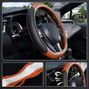 SEG Direct D Shaped Steering Wheel Cover for 14.5-15 inch Flat Bottom Wheels, Breathable Perforated Microfiber Leather, Anti-Slip Grip, Universal Fit for Cars & SUVs, Black and Orange