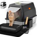 Vivifying Stainless Steel Litter Box with Lid, XL Front Entry Enclosed Extra Large Litter Box for Big Cats & Kitty, Top Exit Metal Cat Pan with Scoop, Mat, Footboard, Charcoal Filter (Black)