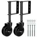 4" Heavy Duty Gate Caster with Side Brake, Spring Loaded Gate Wheels, Gate Caster Wheel with 360 Rotation for Wooden Gate Fence, Metal Tube Gate, 220 Lbs Capacity, Black, 2 Pack