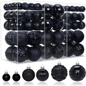 100ct Christmas Ball Ornaments Set, Black Xmas Tree Decoration, Shatterproof Decorative Hanging Balls with Loop for Christmas Party Holiday Wreath Garland Home Decor