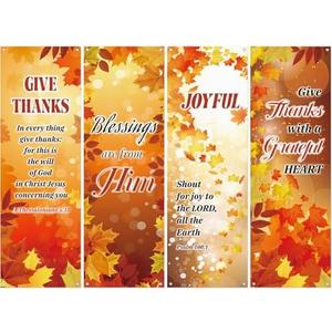 Remagr 4 Pack 2 x 6 ft Thanksgiving Church Banner Maple Church Sanctuary Banners with Scripture Bible Verses Wall Worship Inspirational Religious Praise Hanging Sign for Sunday School Decoration
