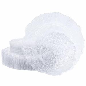 U-QE 26 Pieces Clear Plastic Plates for Party - Disposable & Reusable - Reef Disposable Plates - Premium Hard Plastic Plates for Wedding - Including 13 Dinner Plate 10 '' & 13 Dessert Plate 7 ''
