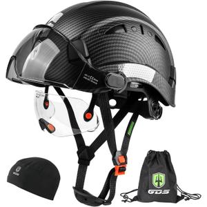 GREEN DEVIL Safety Hard Hat with Tinted & Clear Visor Vented Construction Helmet Cascos de Construccion ABS Work hardhats for Men (Matte Black with Clear built-in visor and Smoke outside Visor), One Size