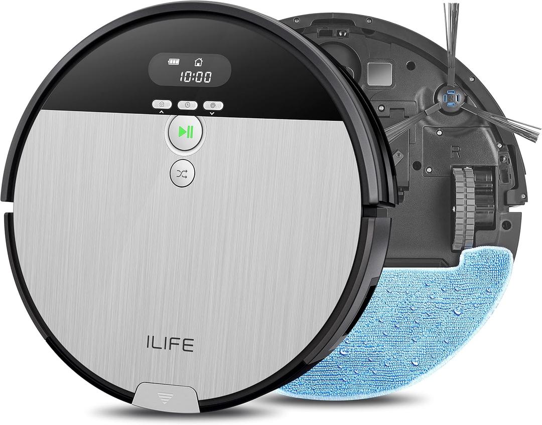 ILIFE V8s Robotic Mop&Vacuum Cleaner with 750ML Big Dustbin, LCD Display and Multi-Task Schedule Function, Higher Suction Power Design for Hard Floors