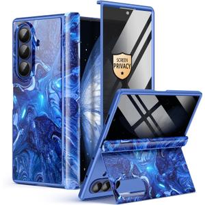 GVIEWIN for Z Fold 7 Case with Privacy Screen Protector [Compatible with Magsafe][Built-in Kickstand] Magnetic Full-Body Hinge Protection Slim Phone Case for Samsung Galaxy Z Fold 7, Star Abyss/Blue
