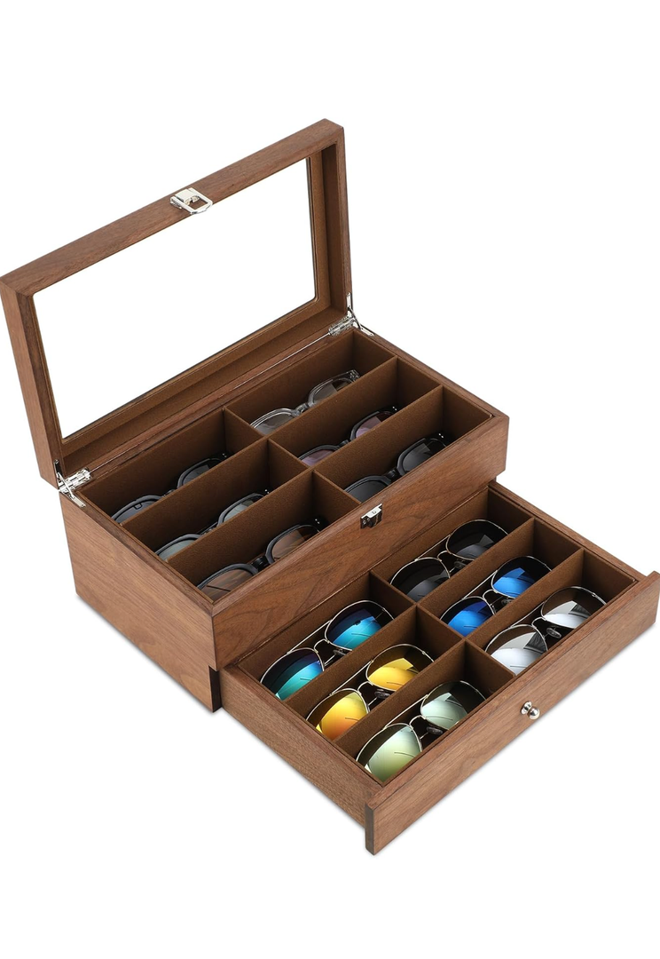 Wooden Sunglasses Organizer Box, Eyewear Display Eyeglass Case, Glasses Storage Box Sunglass Holder Gifts