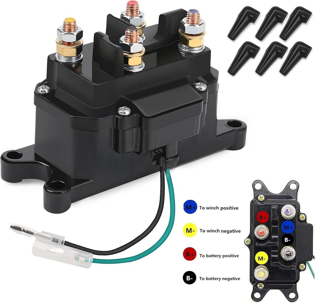 KanSmart Winch Solenoid Relay Contactor 12V 250A Winch Relay Thumb Truck for ATV UTV Boat 4x4 Vehicles 3000-5000lbs Winch with 6 Protecting Caps - Replacement 63070 62135 74900 2875714 70715