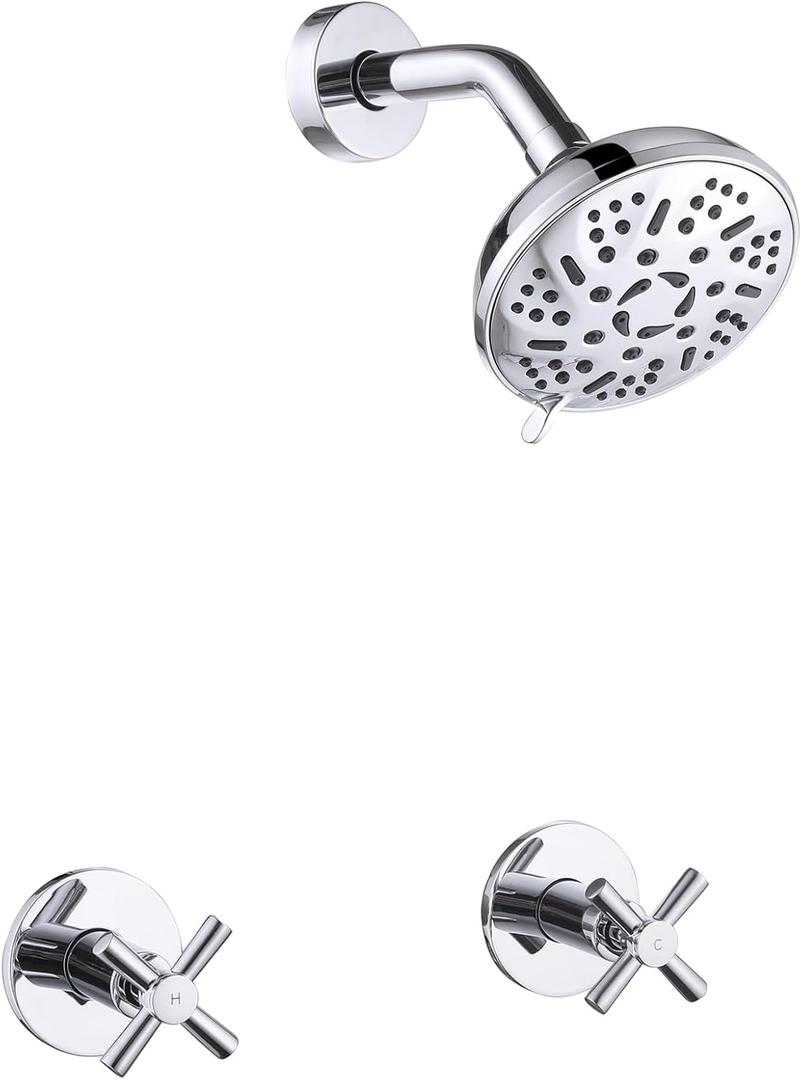 2 Handles Shower Faucet Set,Two Handle Shower Faucet Trim Kit with Rough-in Valve,Wall Mount,Chrome