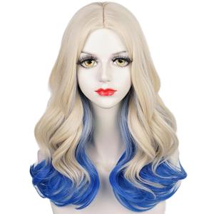Long Curly Blonde Blue Wig 19.7'' Platinum Blonde Gradient Wave Wigs for Women Halloween Party Daily Costumes