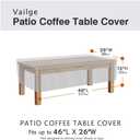 Vailge Rectangular Coffee Table Cover - Outdoor Lawn Patio Furniture Covers with Padded Handles and Durable Hem Cord - Heavy Duty and Waterproof, Fits Large Rectangular Coffee Table (Grey)
