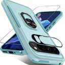 Janmitta for Google Pixel 9/9 Pro Case with Screen Protector+Camera Lens Protector,Heavy Duty Shockproof Full Body Phone Cover Built in Metal Ring Holder Kickstand,2024 Mint Green
