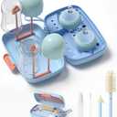 Momcozy Bottle Brush Set - Baby Bottle Cleaner Kit with Silicone Brush, Nipple Brush, Straw Brush, Soap Dispenser, Drying Rack - 7 in 1 Bottle Cleaning Tool for Home and Travel (Classic Style, Blue)
