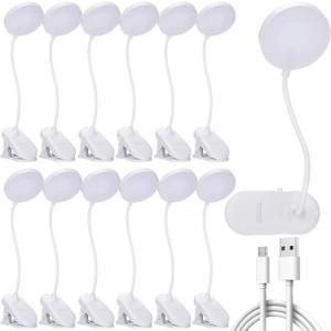 Retisee 12 Pcs Clip on Lamp Bulk LED Reading Light Book Lamp Clamp for Bed with 3 Brightness Level Night Light Clip on for Desk, Bed Headboard, USB Plug-in Style