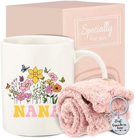 fcaylo Nana Gifts for Grandma, Grandma Christmas Gifts, Coffee Mug Set with Keychain Socks