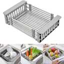 CARNAVAL Stainless Steel Kitchen Drying Rack, Retractable Drain Basket with Adjustable Armrest, Over The Sink Dish Drying Rack