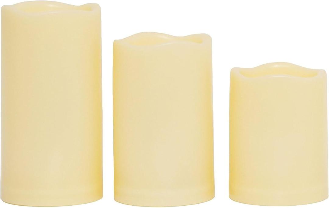 EcoGecko 3 PCS Outdoor Weatherproof Flameless Candles with Timer, Realistic Flickering LED Pillar Candles, Battery Operated Candles, Long Battery Life 1500+ Hours, Melted Edge 3x4, 5, 6