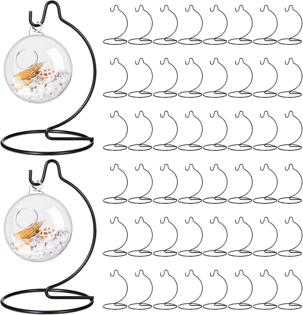 Tatuo 50 Pcs Ornament Display Stand Christmas Holder Hanger Stands Glass Ball Ornament Holder Metal Iron Hanging Hanger for Display Terrarium Air Plant Home Party Decoration
