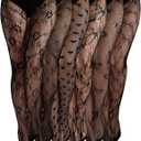 Ramede 6 Pairs Women Fishnet Thigh High Stockings Waist Tights Bow Patterned lace Fishnet Leggings Pantyhose for Halloween (X-Large, Black)